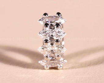 Pendientes de aro pequeños con diamantes de laboratorio talla marquesa, pendientes de aro pequeños tipo huggie, pendientes de oro blanco macizo de 14 quilates, pendientes de aro tipo huggie para bebés, pendientes de cartílago