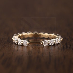 2.40mm full Eternity Bubble Ring Moissanite Wedding Ring Rose Gold Ring Matching Stacking Ring Minimalist Ring Notch Band Mothers Day Gift