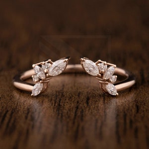 Rose Gold Open ring Delicate Diamond Wedding Band vintage petal engagement ring Delicate Stacking matching curved wedding band bridal ring