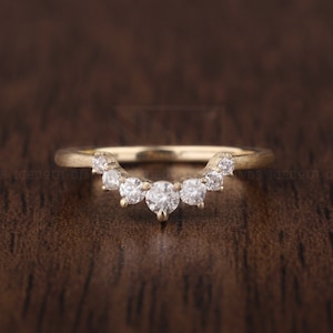 Curved Diamond Wedding Band, Matte Finish Gold Band Moissanite matching stacking Band Diamond Tiara Band Half Eternity Band Annivesery Gift
