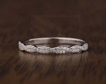 Infinity Moissanite-trouwring, gedraaide trouwring, 0,90 mm rond geslepen kleurloze Moissanite Half Eternity-band, verjaardagscadeaus voor haar