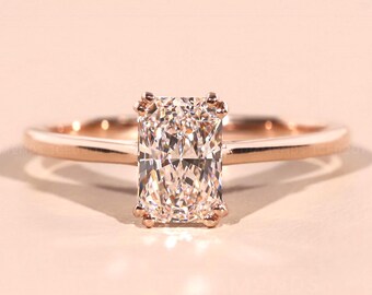 Radiant Cut Lab Grown Diamond Engagement Ring 0.50 to 3.0 CT Radiant Double Prong Solitaire Wedding Ring for Women, Anniversary Gift for Her