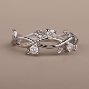 Vintage Diamond wedding band art deco leaf Rose gold branch matching band Half eternity twig band unique Moissanite anniversary women gift