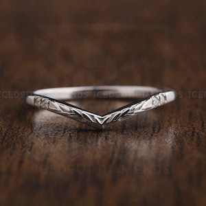 Nature Inspired Leaf Moissanite Curved Wedding Band Solid Gold Wedding Ring Moissanite Stacking Matching Rings Personalized Gift For Her