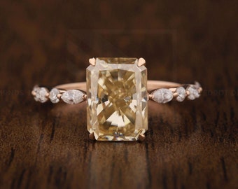 Light Yellow RadiantCut Moissanite Ring Canary Yellow Moissanite Ring Radiant Cut Pale Yellow Moissanite Ring 14k Gold Anniversary Gift Ring