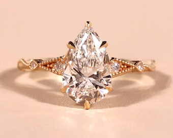 Pear Engagement Ring Lab Diamond Anniversary Ring 10K 14K 18K Solid Gold Rings for Women Teardrop Diamond Ring Real 2.00CT Pear Diamond Ring