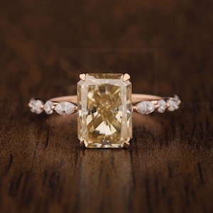 Light Yellow RadiantCut Moissanite Ring Canary Yellow Moissanite Ring Radiant Cut Pale Yellow Moissanite Ring 14k Gold Anniversary Gift Ring