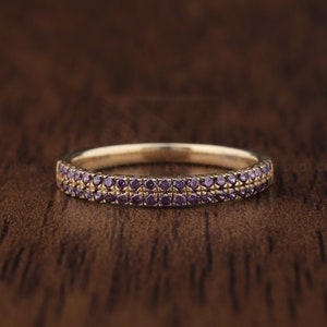 2 Row Amethyst Wedding Band Art Deco Vintage Wedding band Dainty MinimalistAmethyst Aniversary Band Half Eternity Promise Ring Gemstone Ring