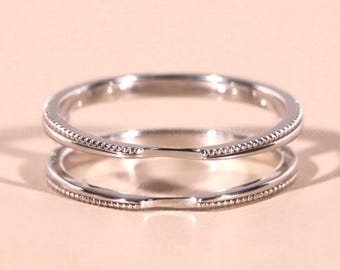 Anillo de bodas de oro amarillo de 14 quilates con milgrain, liso, macizo, con protección realzadora, anillo de bodas con protección envolvente, anillo de bodas para mujer, anillo nupcial de aniversario, banda tipo chaqueta