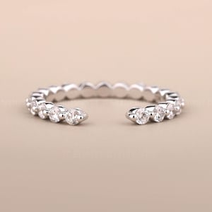 Open Wedding Band Colorless Lab Grown Open Wedding Band Bubble Prong Set Ring Diamond Engagement Band Unique 14k Gold Ring Dainty Band Gift