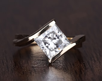 2CT Princess Moissanite Engagement Ring Bypass Shank Princess Bridal Wedding Ring 14KGold Sterling Silver Anniversary Gift Ring Wedding Sets