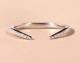 Anillo de compromiso con moissanita redonda pavé abierta, anillo de boda de media eternidad, alianza a juego, colección minimalista, el mejor regalo de San Valentín.