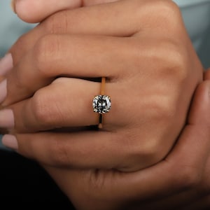 Grey Old Mine Cushion Cut Moissanite Engagement Ring, Omc Moissanite Solitaire Ring, Grey Moissanite, 2Ct Promise Ring, Claw Prong Set Ring