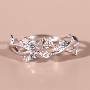 Nature Inspired Floral Leaf Diamond Wedding Band Whitegold branch matching band Stackable Bandfor Engagement Ring Twig band Anniversary Ring