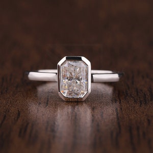 Radiant Cut Moissanite Ring 1CTSolitaire Low Profile Handmade Engagement Ring 14K Gold Ring Delicate Bezel Set Wedding Ring Anniversary Gift