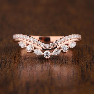 Vintage Marquise Round Moissanite Ring Enhancer Rose Gold Moissanite Double Curved Wedding Band Stacking Matching Wedding Rings For Women