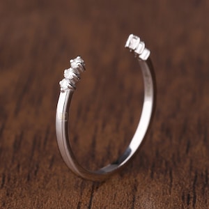 14K Solid Gold Open Diamond Wedding Ring, Wedding Band Guard Ring, Minimalist Stacking Ring, Unique Diamond Wedding Band, Diamond Cuff Ring