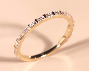 14k Baguette Lab Grown Diamond 3/4 Eternity Band, 3/4 Eternity Ring, Dainty Wedding Ring Stacking Diamond Ring, Minimalist Design Gift her
