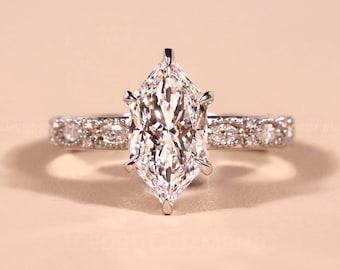 Art Deco Dutch Marquise Cut Lab Grown Diamond Engagement Ring Milgrain Setting Solitaire Ring Unique Promise Ring Antique Diamond Ring Gift