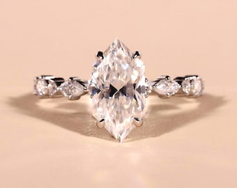 Dutch Marquise Moissanite Engagement Ring, 2.80CT Hidden Halo Ring, Claw Prong Wedding Ring, 14K Gold Comfort Fit Anniversary Ring for Women