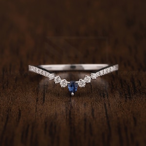 Ladies Solid 925 Sterling Silver Wishbone Ring With Blue & White Sapphires - Sizes K To U