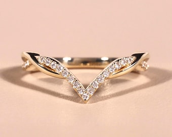 Art Deco Curved Twisted Lab Diamond Wedding Band 14KGold Infinity Curved Matching Stacking Band Unique Wedding Ring Promise Anniversary Ring