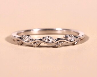 Marquise Cut Lab Grown Leaf Wedding Ring Solid 14kGold Ring for Women Minimalist Floral Ring Dainty Flower Ring Marquise Band Stackable Ring
