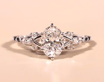 1CT Oval Diamond engagement ring 3/4 Eternity Twisted ring Unique solid gold ring Marquise cut diamond ring Antique promise anniversary ring