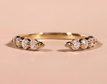 Open bubble Wedding Band, Rose Gold Wedding Bands, Moissanite Cuff Wedding Band Stacking Matching Cuff band Open Spacer Ring Valentine Gifts