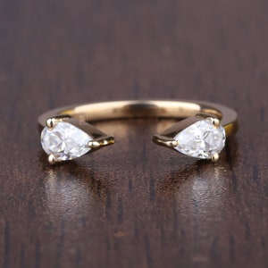 Offener Trauring Birne Moissanite Trauring Frau Open Gap Band Ring 14K Gold Pinky Fingerring Toi et Moi Ring offener Diamantring