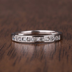 Channel set wedding band in 14k gold 2mm Princess Cut Channel Set Band White Gold Channel Set Half Eternity Band Stacking Wedding Band Ring