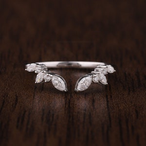 White Gold Open ring Delicate Diamond Wedding Band vintage petal engagement ring Delicate Stacking matching curved wedding band bridal ring