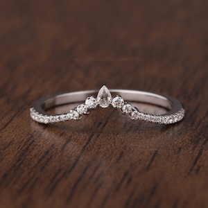 Moissanite Diamant gebogener Ehering Vintage Chevron Stapelring Massiv 14K Roségold Band Antike Versprechen Jubiläum passender Bandring