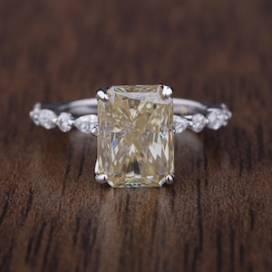 Light Yellow RadiantCut Moissanite Ring Canary Yellow Moissanite Ring Radiant Cut Pale Yellow Moissanite Ring 14k Gold Anniversary Gift Ring