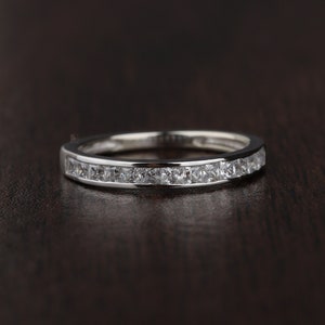 Channel set wedding band in 14k gold 2mm Princess Cut Channel Set Band White Gold Channel Set Half Eternity Band Stacking Wedding Band Ring