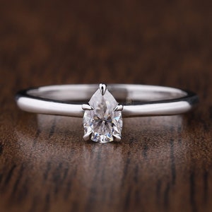 Minimalist Ring Thin Gold Ring Dainty Pear Shaped Moissanite Engagement Ring Pear Cut Tear drop Everyday ring Anniversary Gift Promise Ring