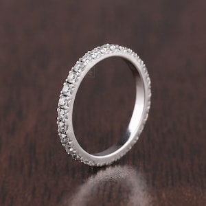 14K White gold Wedding Band Pave Set Round Cut Moissanite stacking Matching Band Full Eternity Colorless band valentines day Gifts for Her