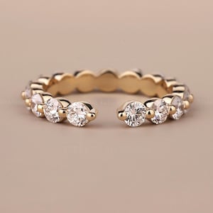 3mm Round Open Wedding Band Colorless Lab Diamond Wedding Band Bubble Prong Set Ring Diamond Engagement Band Unique 14kGold Ring Dainty Band