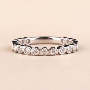 Bezel Set Diamond Wedding Band, Round Moissanite Diamond Eternity Band, Matching Band for Engagement Ring, Bridal Set Band, Anniversary Ring