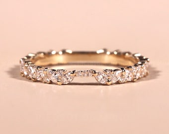 Marquise and Round Lab Grown Diamond Notch Wedding band Full eternity band marquise and round Stacking matching band Anniversary Band Gift
