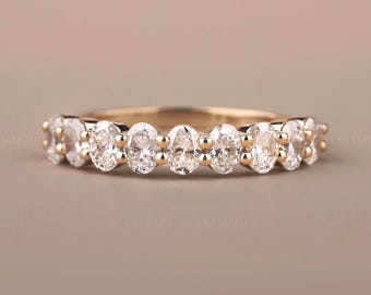 4x3mm Oval Lab Grown Wedding Band Oval Cut Lab grown half Eternity Band 10K/14K White Gold Anniversary Band Women's Matching Stacking Band