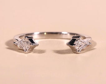 14K Solid Gold Kite Cut Open Lab Grown Diamond Wedding Ring Enhancer Guard Ring, Minimalist Stacking Ring Unique Diamond Band Cuff Ring Gift