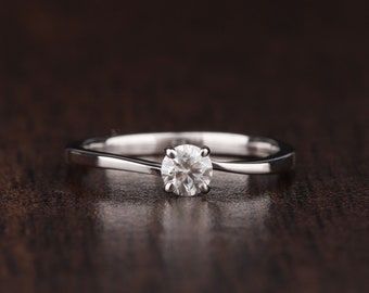 Round Cut 4mm Moissanite Ring, Dainty Promise Proposal Anniversary Ring, Engagement Stacking Ring, Thin Gold Everyday ring, Minimalist Ring