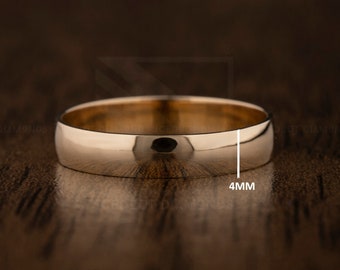 14k Solid Gelb Gold Gewölbter Ehering | 2 mm - 6 mm Goldring | Classic Dome Comfort Fit Ehering | Herrenring und Damenring mit Gravur