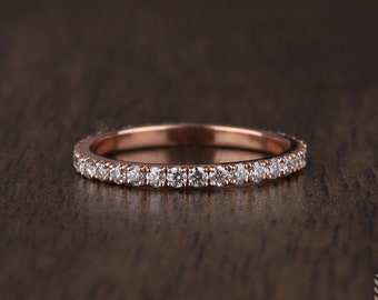 Moissanite Wedding Band Rose Gold Wedding Band Dainty Wedding Band Women Stacking Ring Rose Gold Promise Ring Sterling Silver Eternity Ring