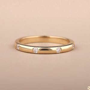 Flush Set Diamond Wedding Band Lab diamond band Solid Gold Diamond Ring Dainty Gold Band Moissanite Diamond Band for Women Ring Gift for Her