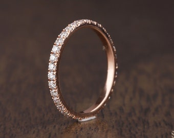 14k Rose Gold Eternity Moissanite Wedding Band, Pavé Setting, Matching Ring,  Stackable Ring, Women's Moissanite Wedding Ring, Gift For Her