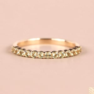 Natural peridot half eternity band, Peridot Half Eternity Band, 1.80mm Round green gemstone peridot engagement wedding band, peridot Band