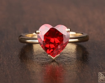 Lab Ruby Heart Ring,Ruby promise Ring,Heart cut gemstone Ring,Ruby Love Rings,Valentine Ring,July Birthstone Heart Solitaire Ring for her