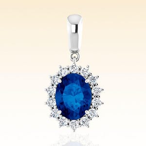 Genuine Royal Blue Sapphire Halo Pendant, Princess Diana Pendant, Classic Halo Sapphire Pendant, September Birthstone Gift Mother&#39;s day gift